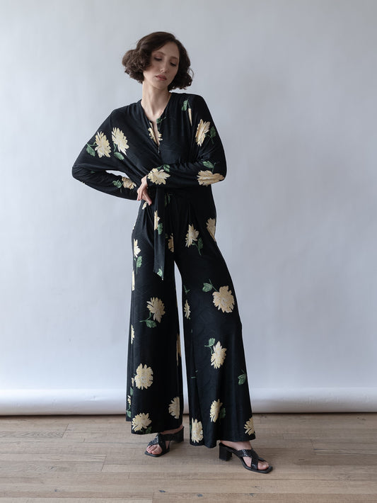 Vintage 90’s Reworked black floral jumpsuit (S)