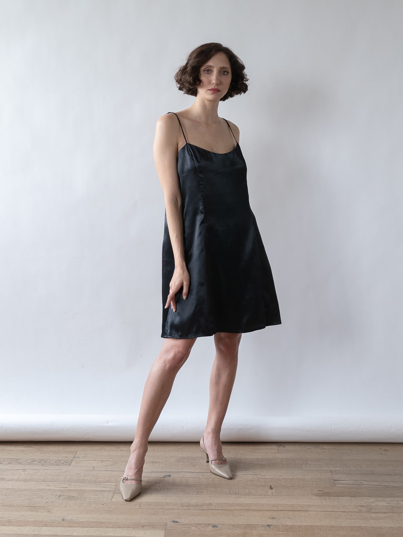 Vintage 90's mini black slip dress (L)