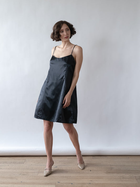 Vintage 90's mini black slip dress (L)