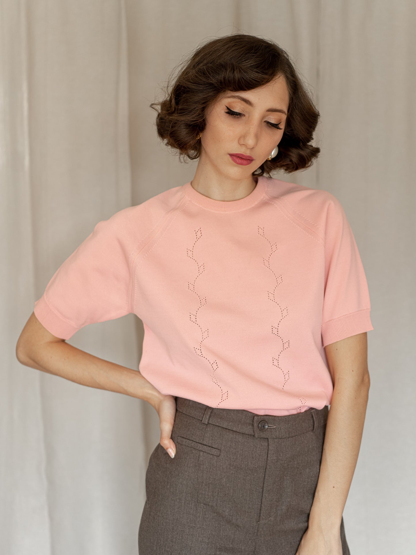 Vintage 60's Short Sleeve Knitted Sweater (S)
