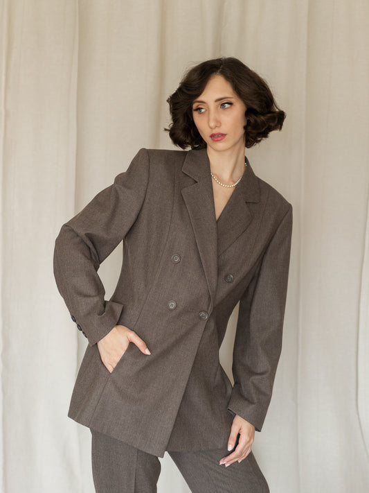 Vintage 90's Double Breasted Wool Brownish Blazer (M)