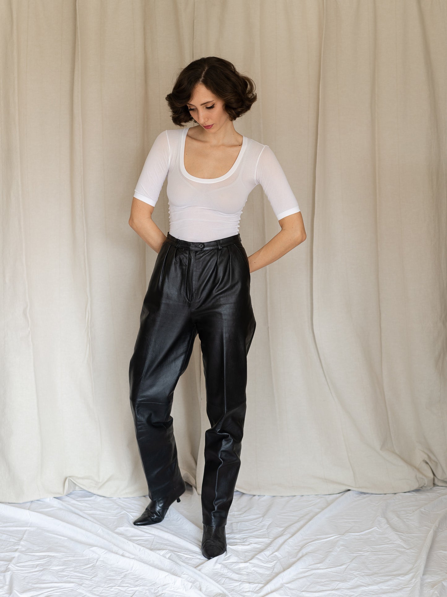 Vintage 90's Black High Waisted Leather Pants (S)