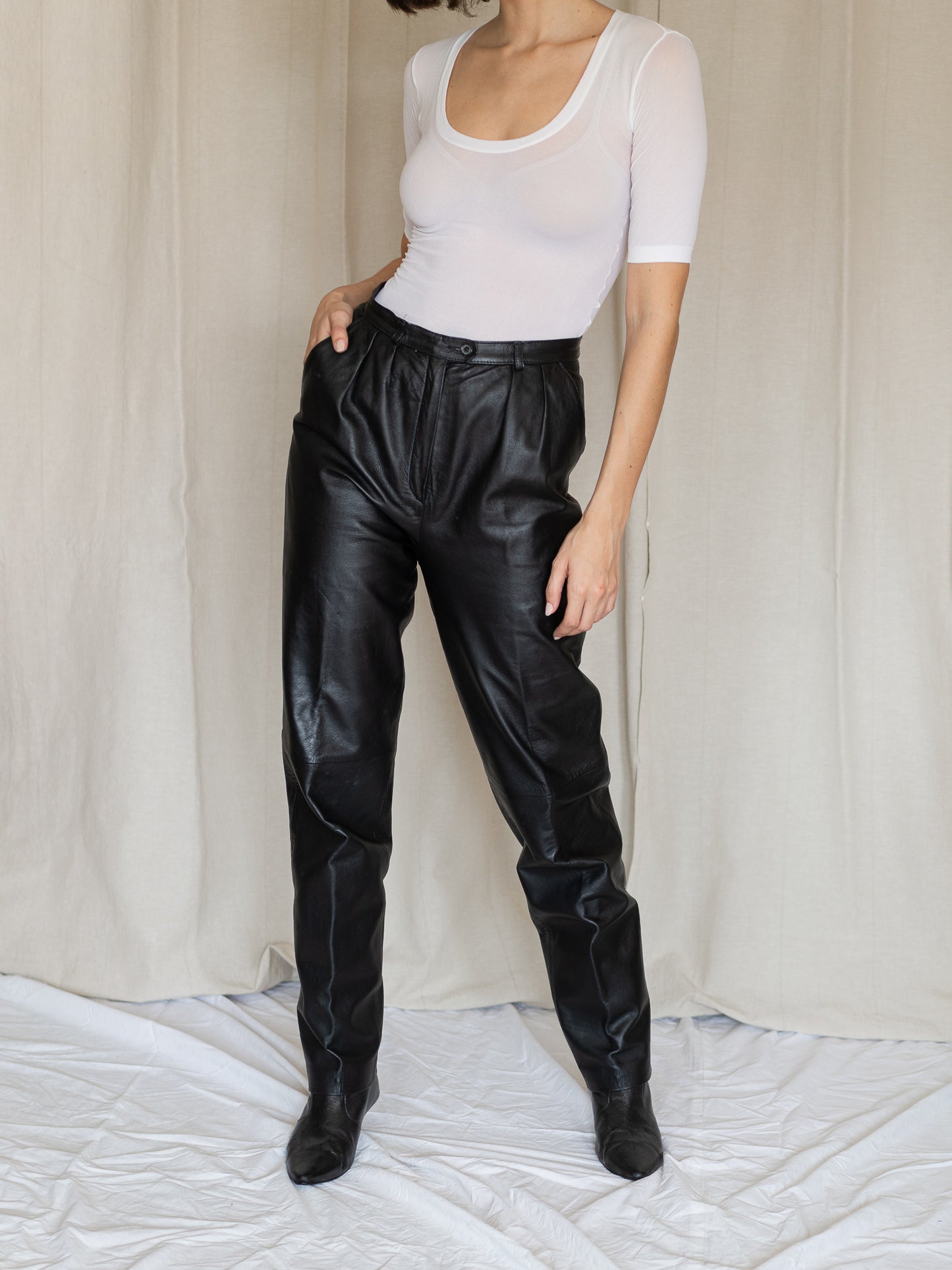 Vintage 90's Black High Waisted Leather Pants (S)