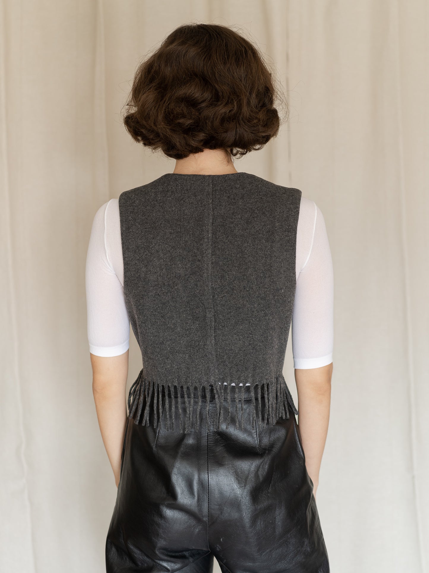 Vintage 90's Dark Grey Wool Fringe Vest (36)