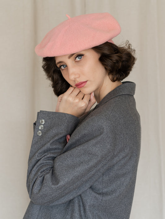 Vintage 80's Light Pink Wool Beret