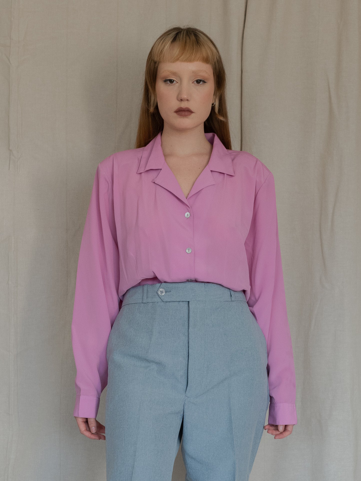 Vintage 80's Raspberry Button Down blouse (M)