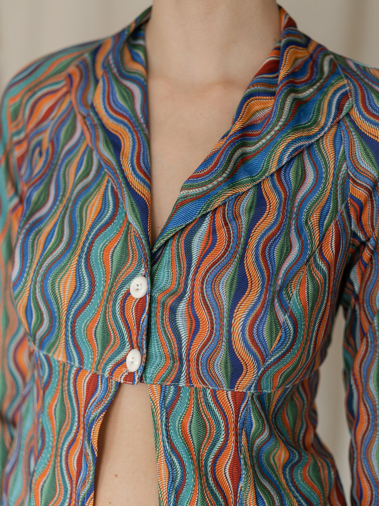 Vintage 90's "New Wave" Colorful Stretchy Top (S)