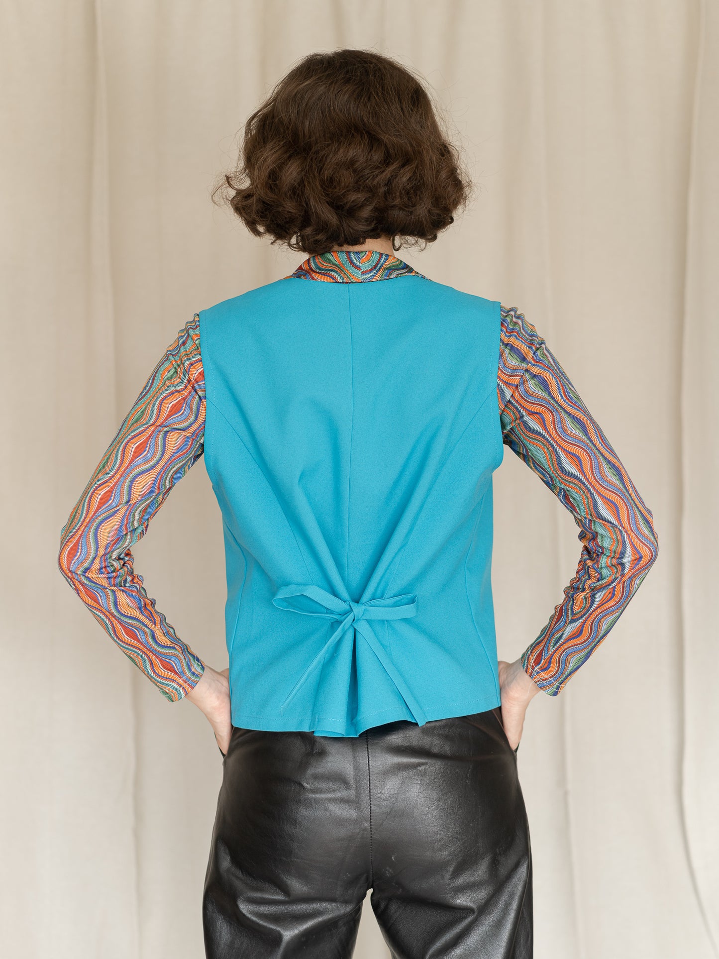 Vintage Handmade Turquoise Vest With A Back Tie (M)