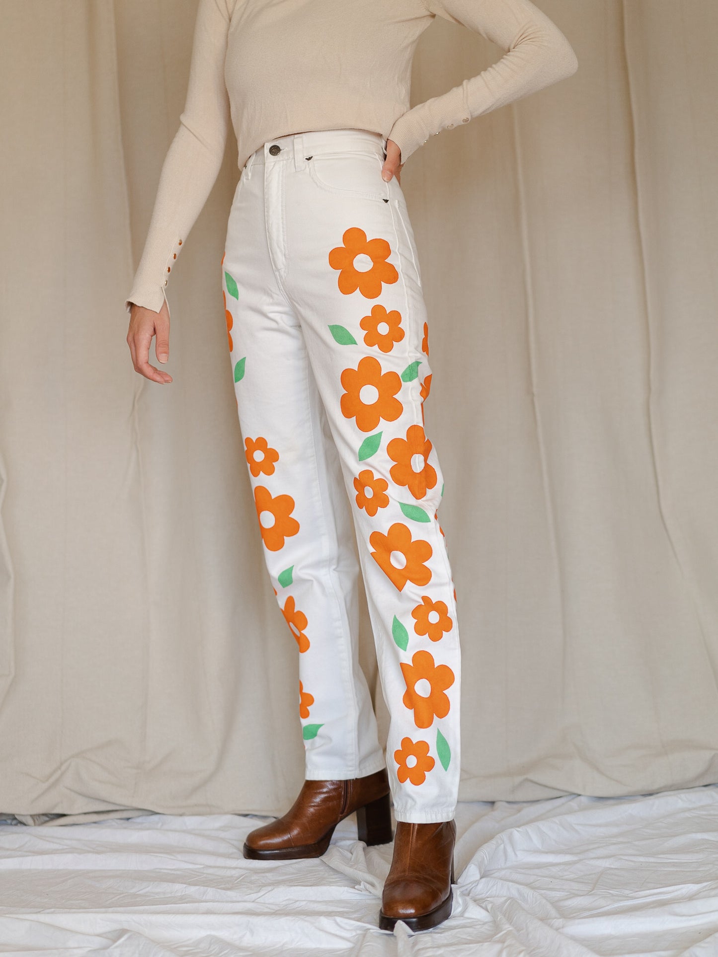 Vintage 90's Armani Jeans White Floral Denim (XS)