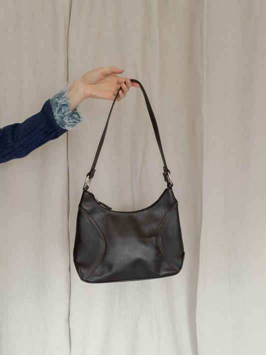 Vintage Y2K Dark Brown Leather Shoulder Bag