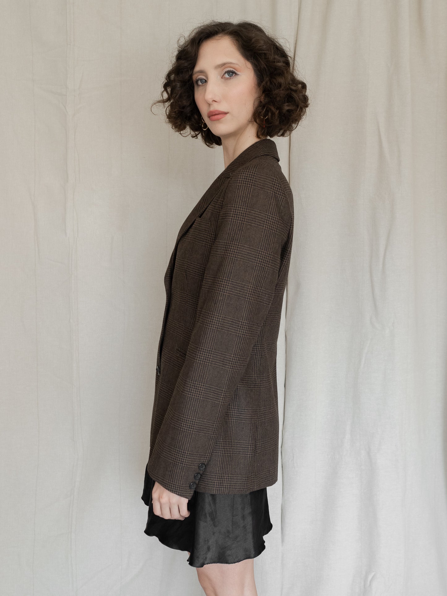 Vintage 80's Antonella Ranieri Checkered Brown Wool Blazer (S)