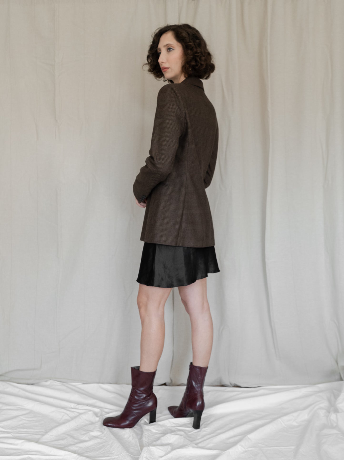 Vintage 80's Antonella Ranieri Checkered Brown Wool Blazer (S)