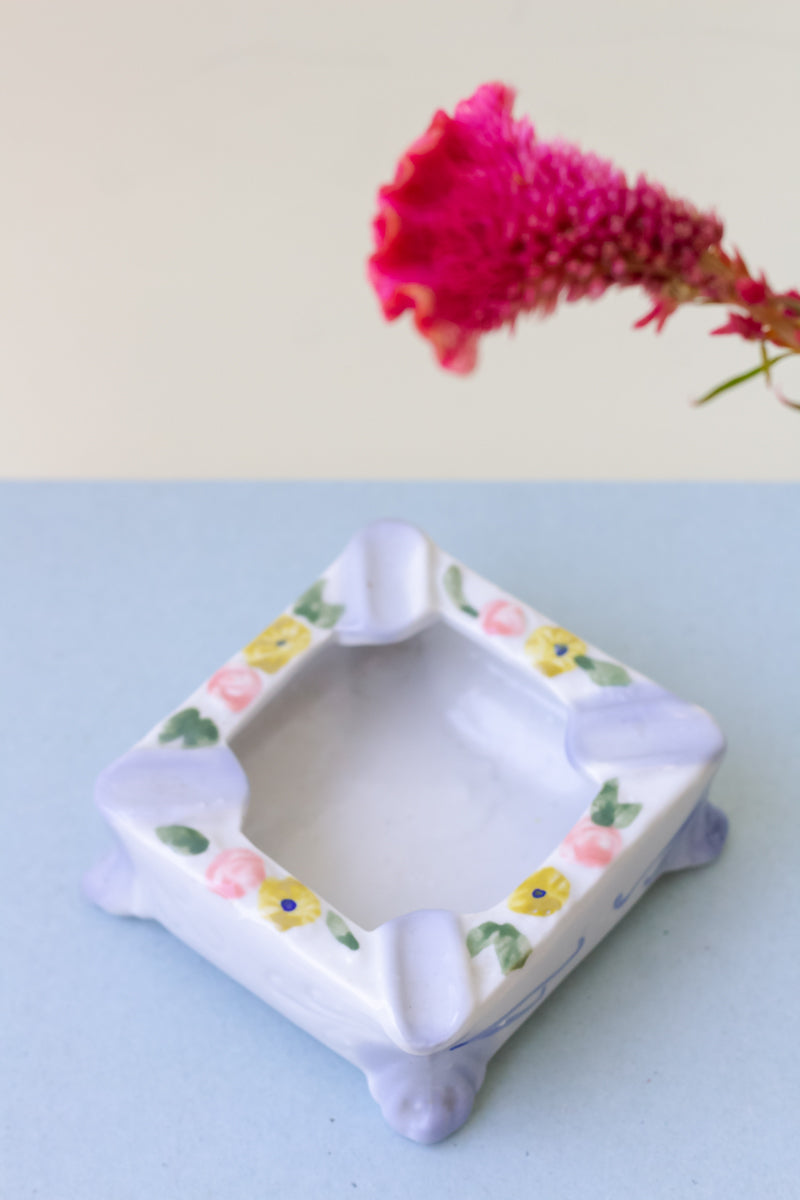 Vintage 80's Floral Ceramic Ashtray / Jewelry Plate