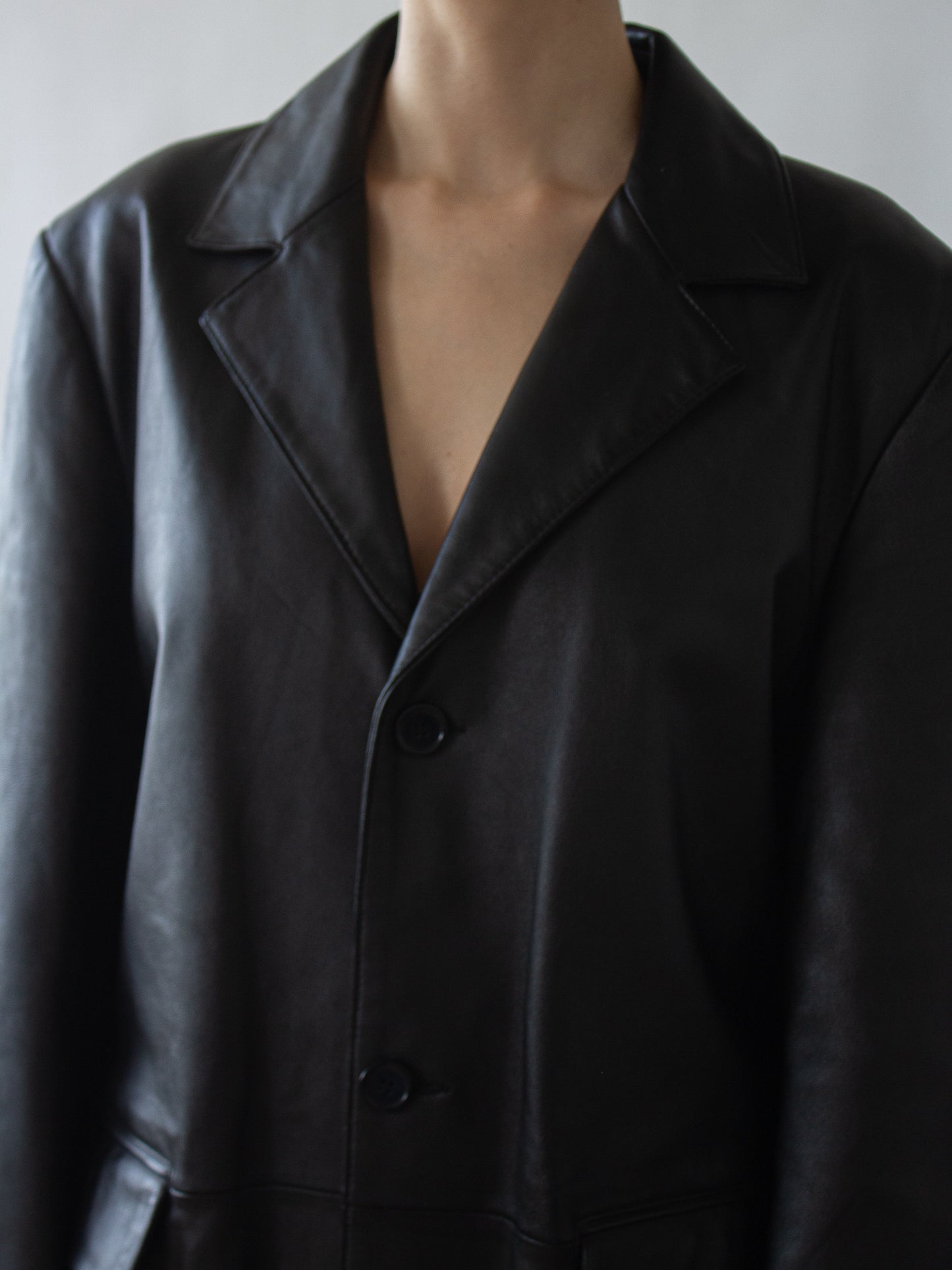 Vintage 90's Black Leather Long Coat (L)