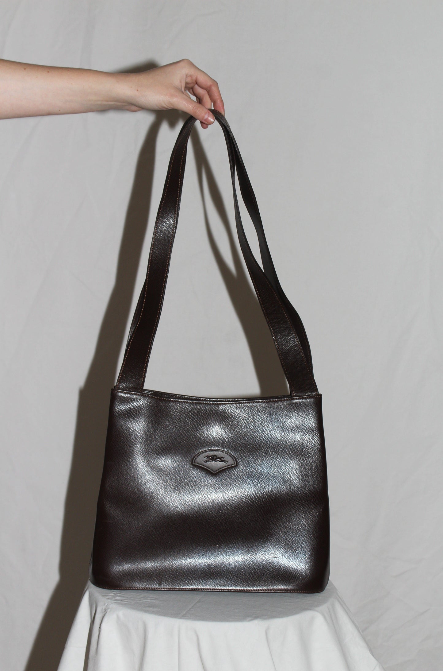 Vintage 80's Longchamp Dark Brown Leather Tote Bag
