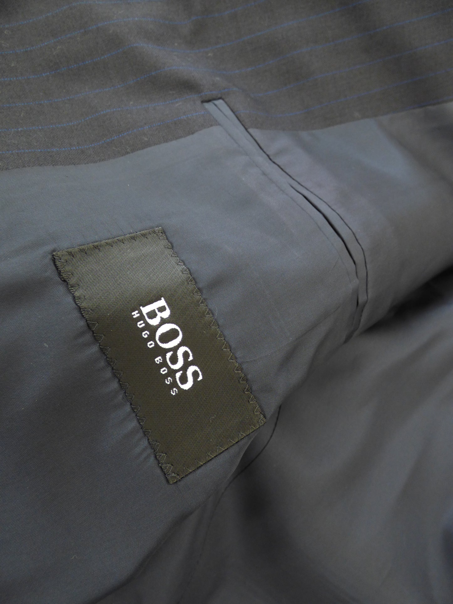 Vintage Y2K Hugo Boss Dark Blue Striped Pants (L)