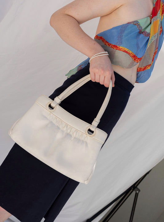 Vintage 80's White Cream Leather Shoulder Bag